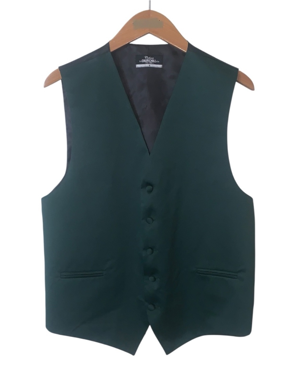 S.H. Churchill & Co. Dark Green Formal Vest Button Up Satin